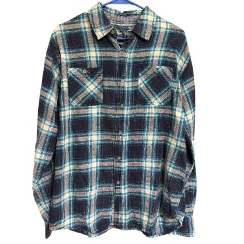 Company 81 Men’s Blue/Cream Plaid Flannel Long Sleeve Shirt Grunge Western Large